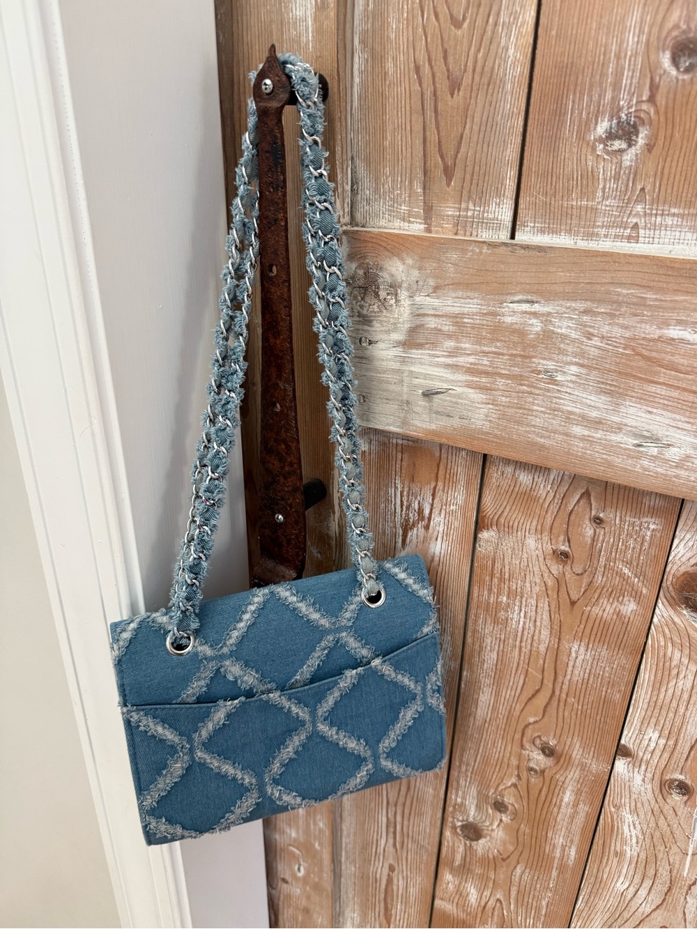 Denim Quilted Chain-Shoulder Crossbody Bag - Blue - Picture 2 of 12